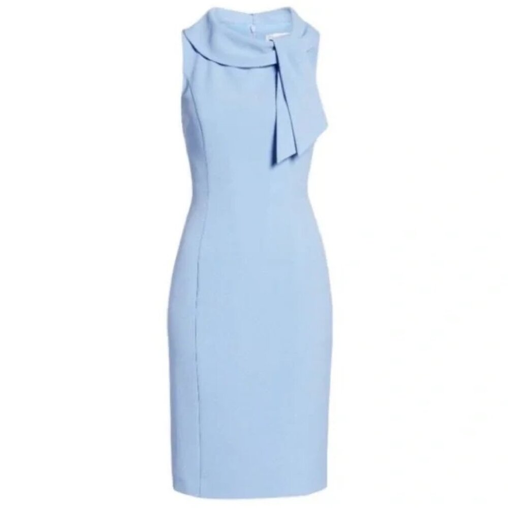 Harper Rose Powder Blue Sheath Dress – Sleeveless with Bow Neck, Like New